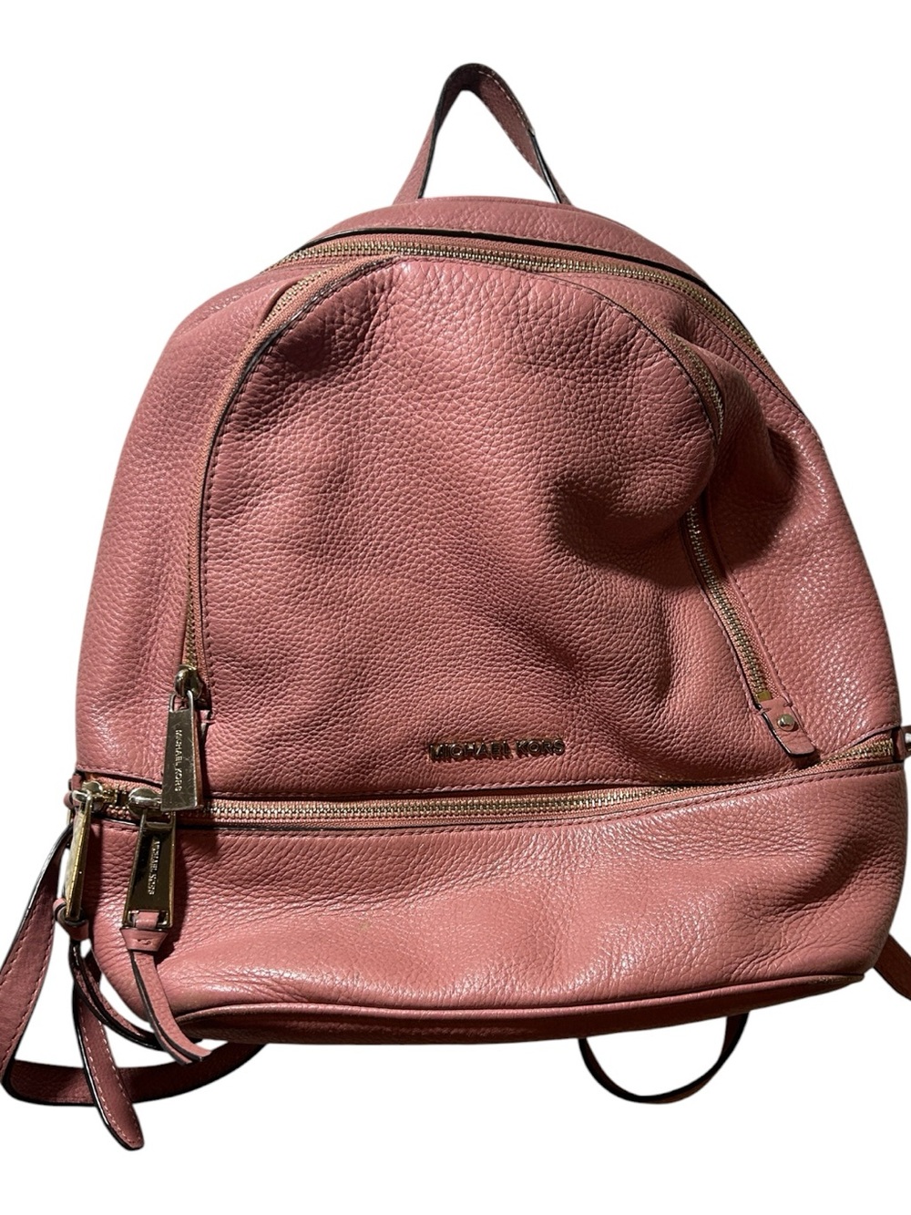 Michael Kors Rhea Medium Leather Backpack Dusty Rose Pink Pebbled Leather